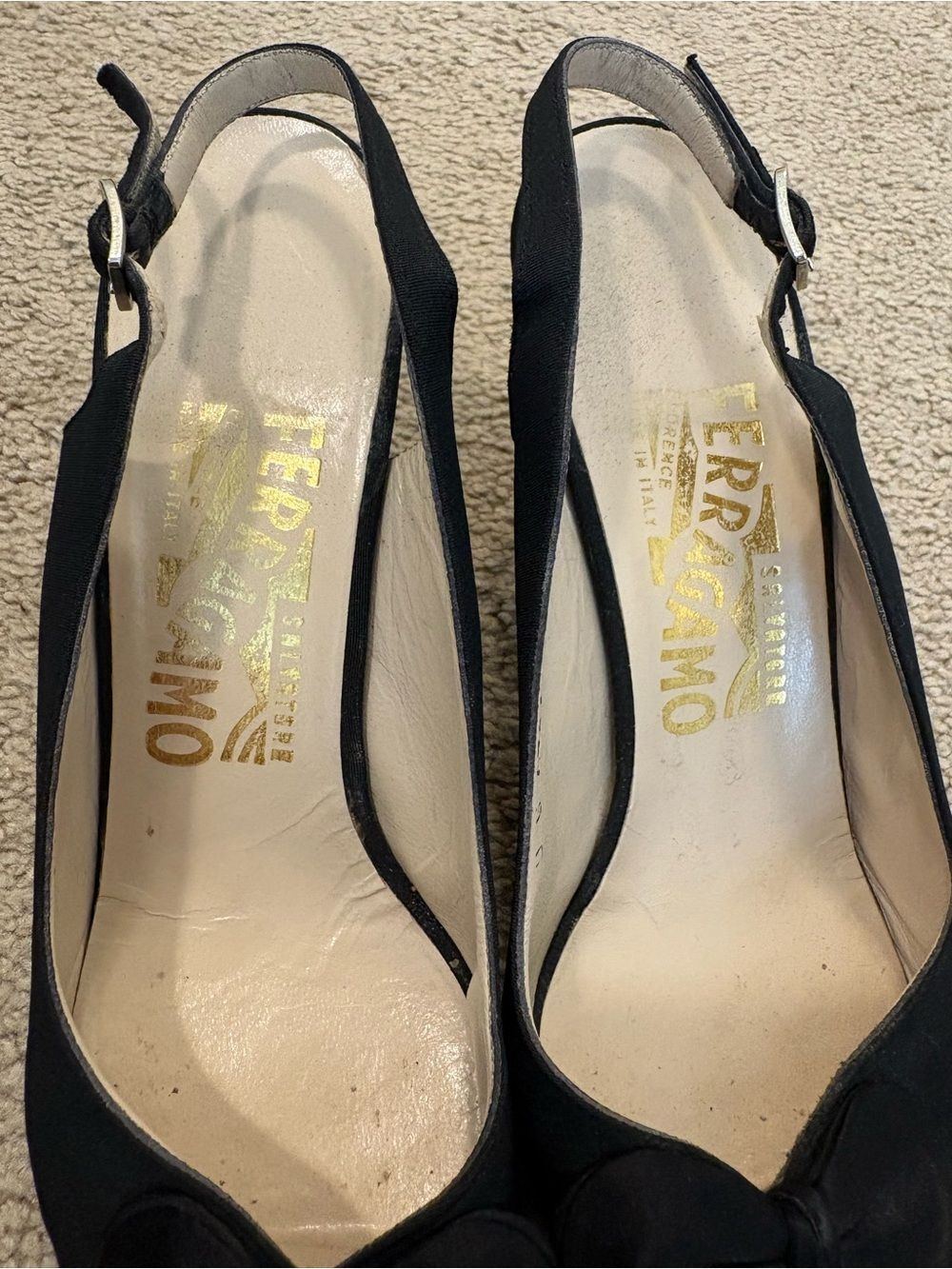 Salvatore Ferragamo Vintage Black Peep Toe Bow Sling Back Pumps Shoes Size 6 - Picture 4 of 7